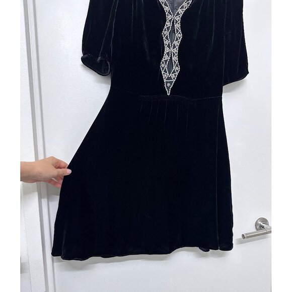 Saloni Tabitha Velvet Mini Dress Black Diamante Embroidery Beaded Crystal US 8 - Picture 7 of 16